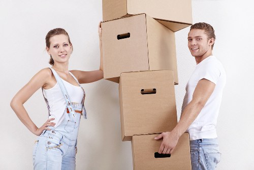 Packed boxes and furniture prepared for transport