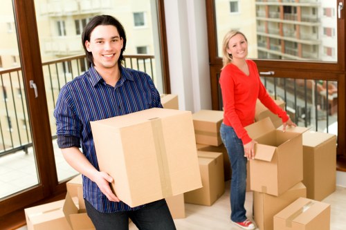 Packed household boxes ready for a domestic move in Stjohnswood